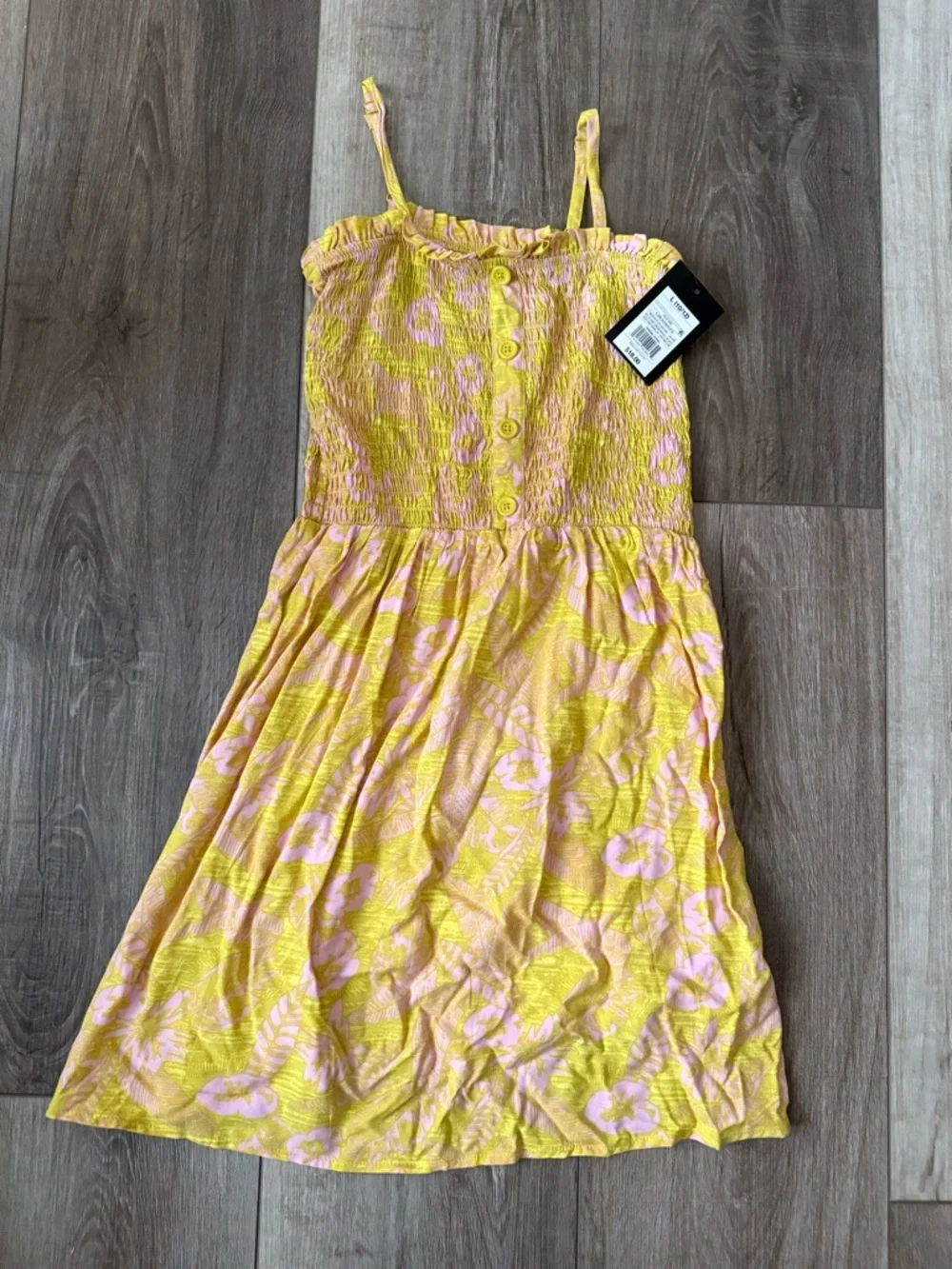 art class Yellow & Pink Floral Smocked Sundress - Spaghetti Straps